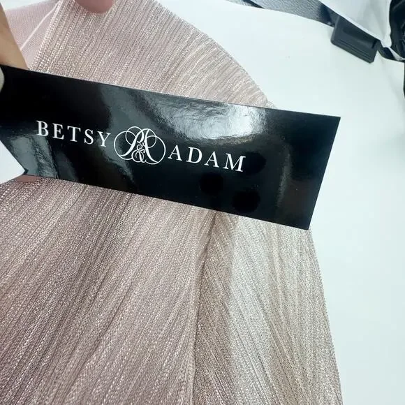 Betsy & Adam Champagne Metallic Long Sleeve Gown Size 16 NWT